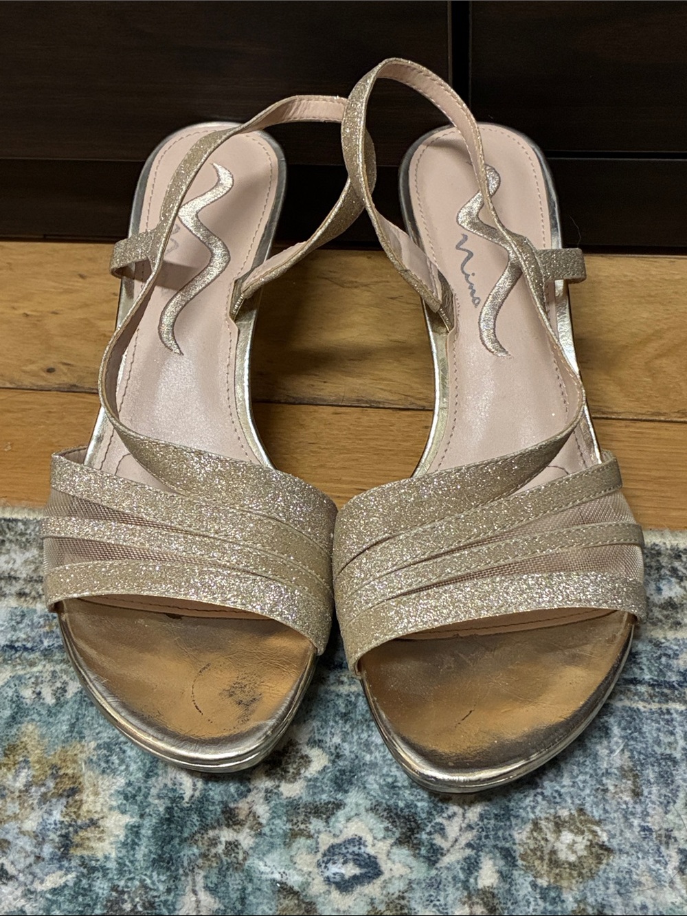 Nina Glitter Slingback Sandals in Champagne Gold Wedding Cocktail US8 EU38